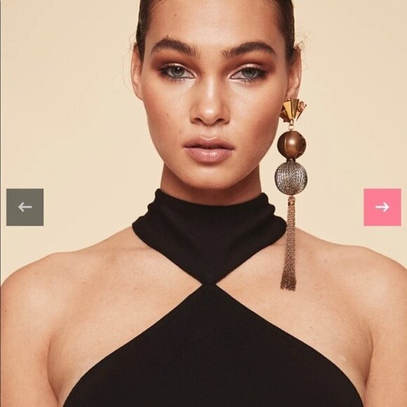 LPA Dress NWT 638 Black Pearl Cut Out Choker Halter High Neck Dress in Black L - Picture 2 of 9